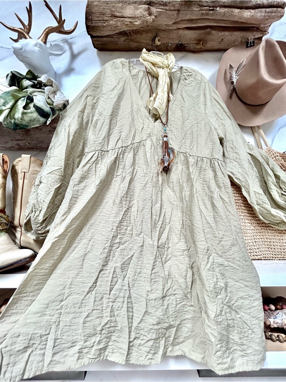 Boho Sage boho Dress w prairie shabby chic beach prairie costal vibe - Picture 10 of 10